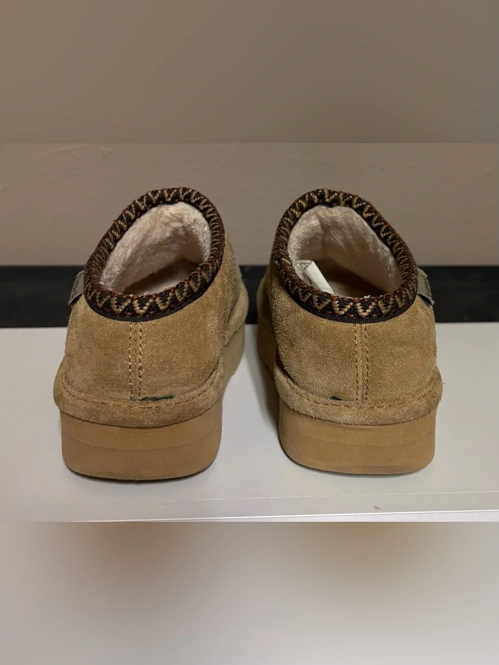 BearPaw Kids Slip-On Loafers in Tan with Patterned Trim